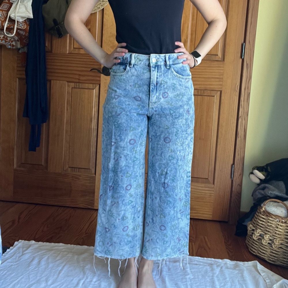 Denim Pimkle High Waisted Wide Leg Retro Jeans